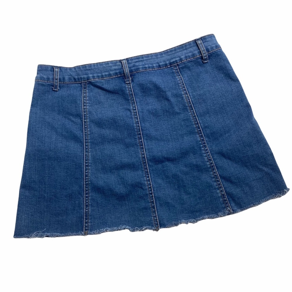 American Rag A line button down raw edge distressed denim skirt - Picture 2 of 6